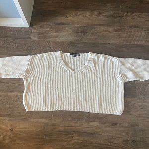 French Connection V-Neck Sweater Cuff Sleeve White XS